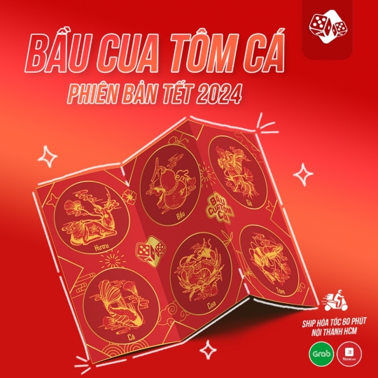 Bộ trò chơi Bầu Cua Tôm Cá cao cấp, bàn chơi cứng cáp, chống nước, Top Boardgame Tết 2024